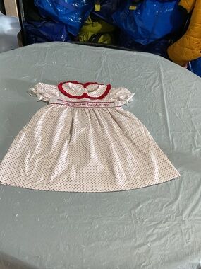 Girls White Dress with Red Polka Dots and Peter Pan Collar